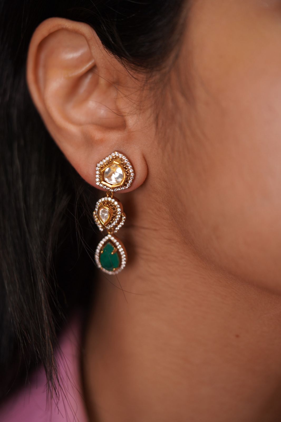 Kia 2 Line Moissanite Indo Western Polki Pendant Set