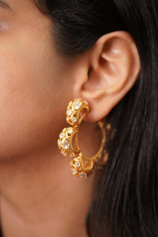 Moti Vel Gold Polki Earrings | Banjaran Collection