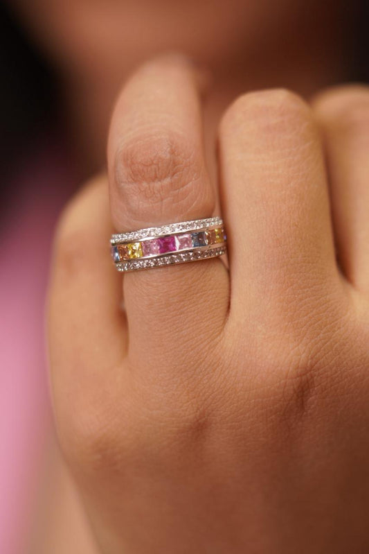 Pastel Rainbow Multicoloured Diamond Band Ring  | Daily Wear