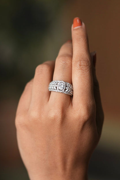 Oval Diamond Thick Band Diamond Ring| Daily Wear