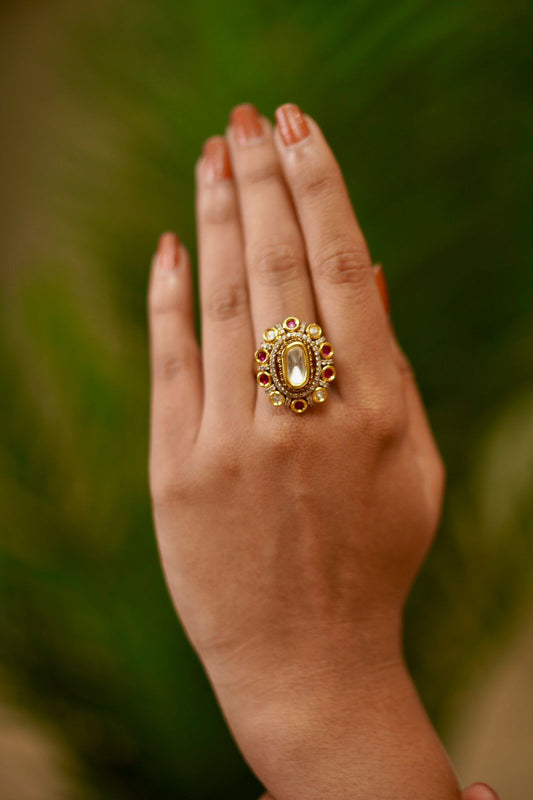 Rohini Polki Blob Coloured Halo Moissanite  Ring | Adjustable