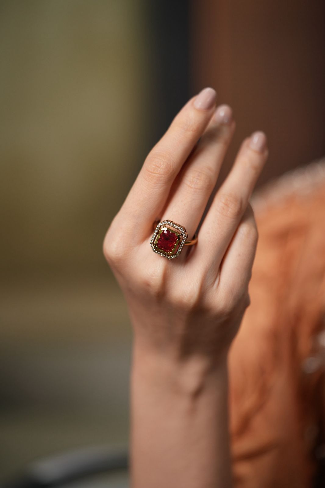 Selvi Coloured Stone Indo Western Ring | Adjustable