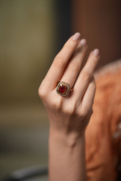 Selvi Coloured Stone Indo Western Ring | Adjustable