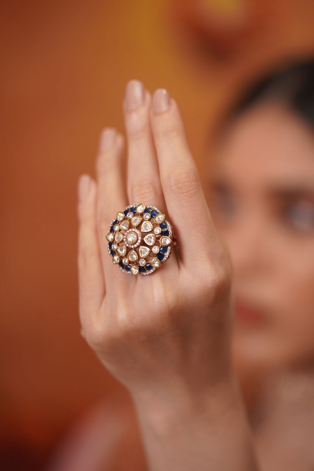 Mira Polki Moissanite Floral Uncut Diamond Ring | Adjustable