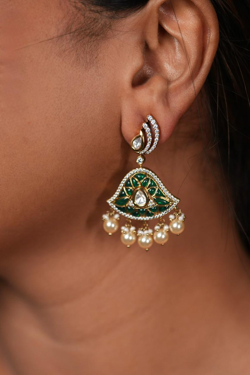 Greesha Moissanite Mid Sized Polki Dangler Indian Earrings