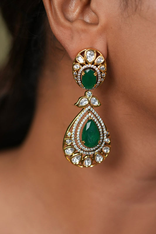 Divisha Moissanite Danlger Polki Long Indian Earrings