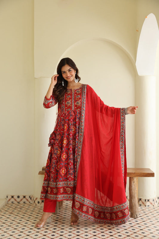 Red Maroon Voluminous Anarkali Suit Set