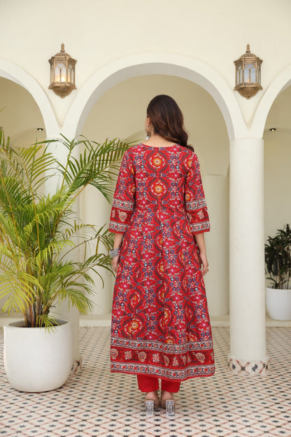 Red Maroon Voluminous Anarkali Suit Set