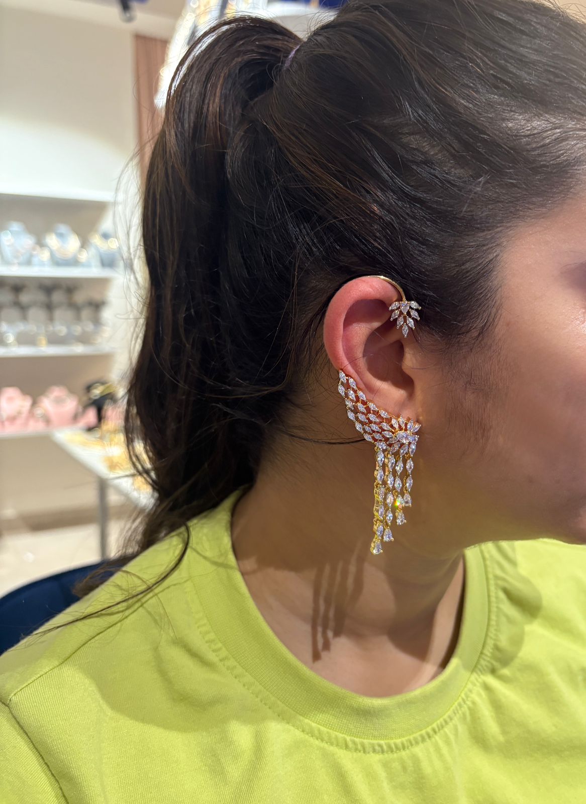 Mona Lisa Diamond Dangling Earcuff Earring