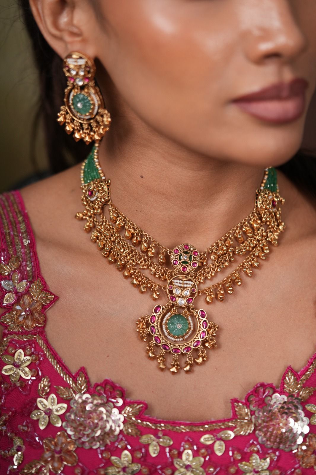 Shanta 3 Line Empress Sone Pe Suhaga Necklace Set