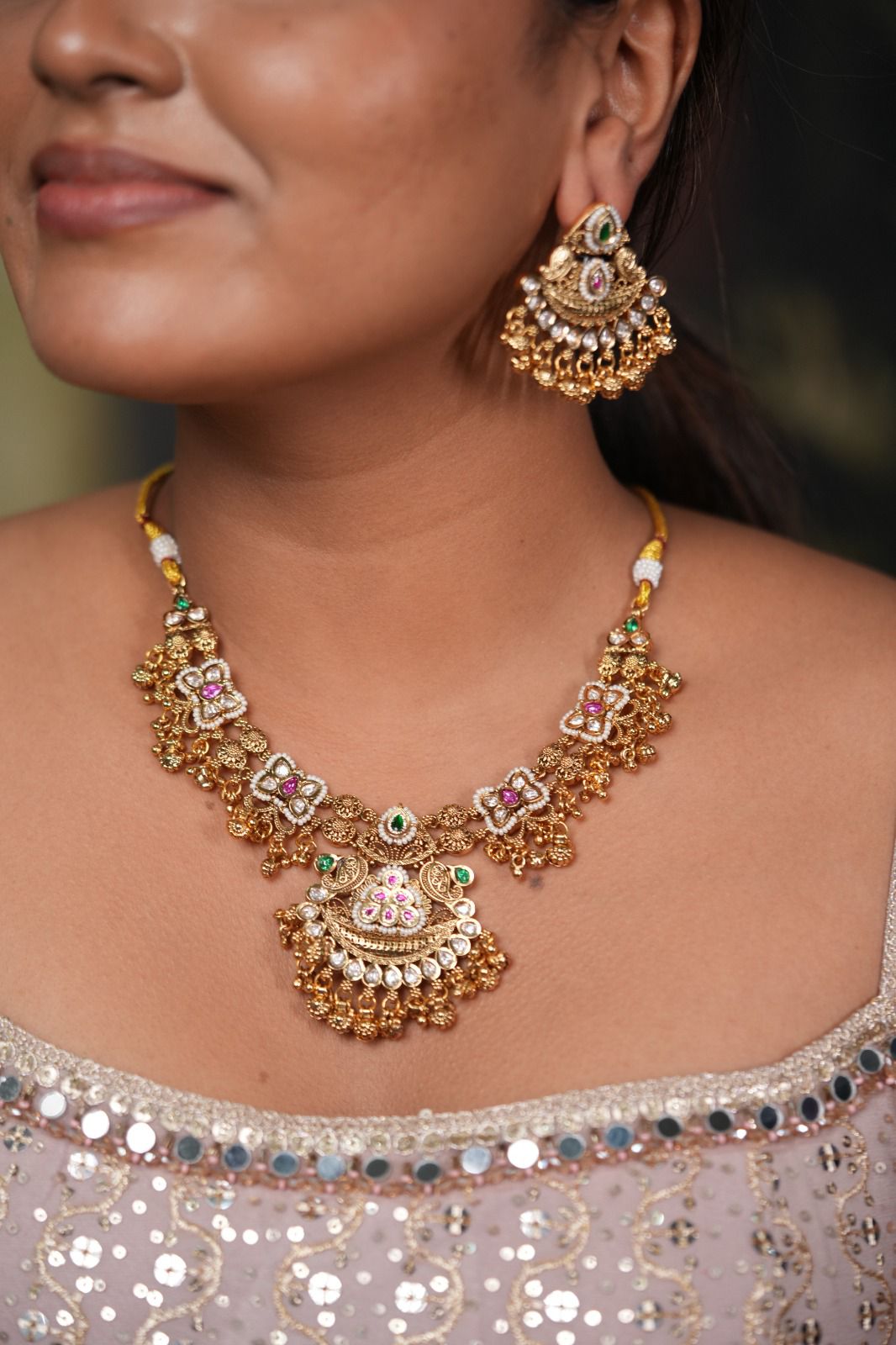 Padmohini Gold Traditional Necklace Set | Sone Pe Suhaga