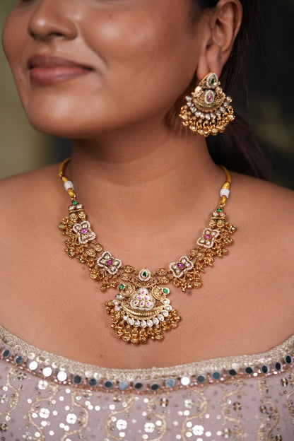 Padmohini Gold Traditional Necklace Set | Sone Pe Suhaga