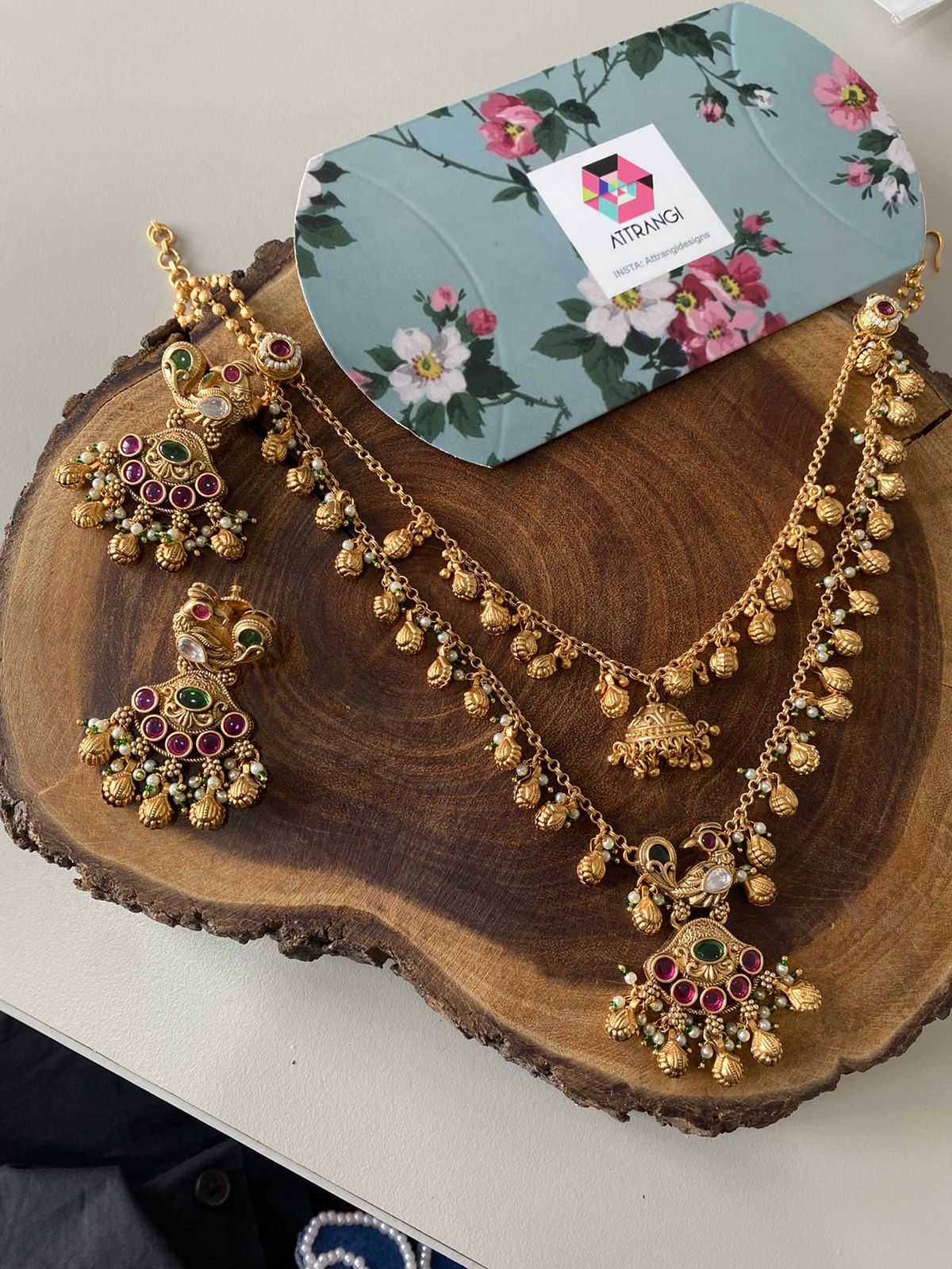 Leela 2 Line Gold Necklace Haar Set with Earrings | Sone Pe Suhaga