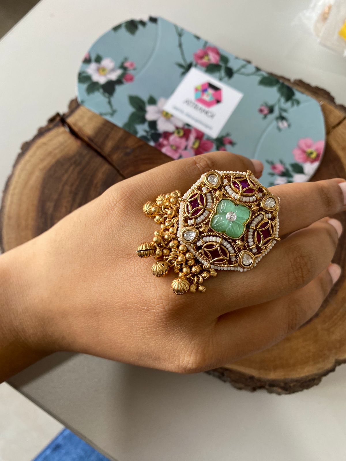 Suhani Gold Traditional Oversized Statement Ring | Sone Pe Suhaga