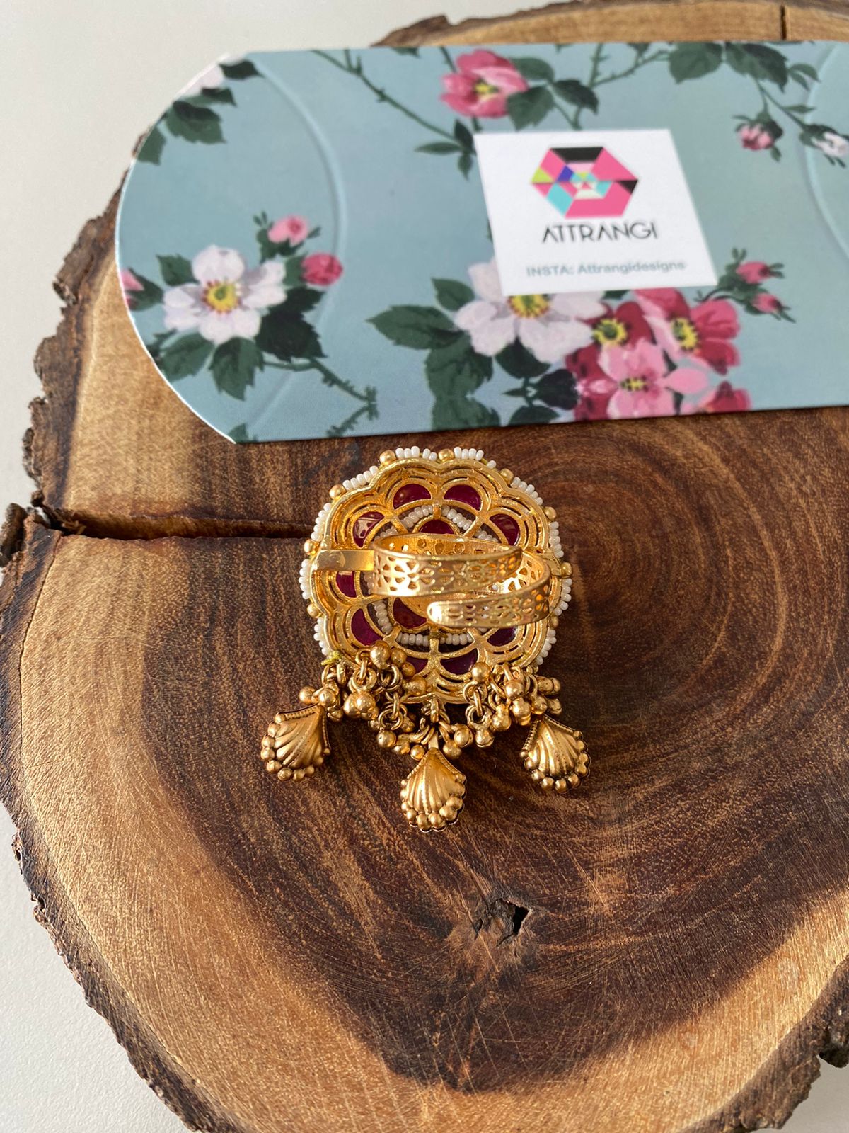 Godavari Pink Mint Gold Statement Ring | Sone Pe Suhaga