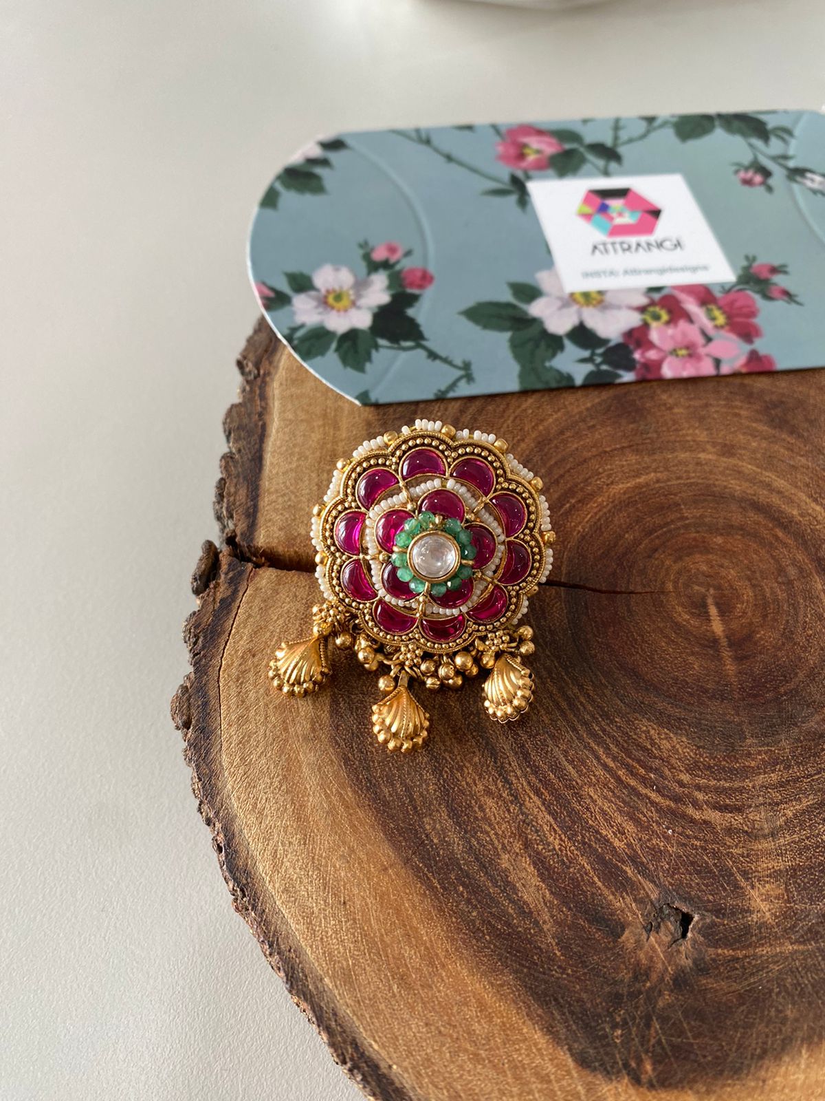 Godavari Pink Mint Gold Statement Ring | Sone Pe Suhaga