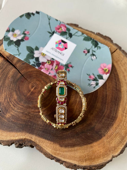 Samohar Polki Uncut Diamond Moissanite Ruby Green Bangle  | Openable