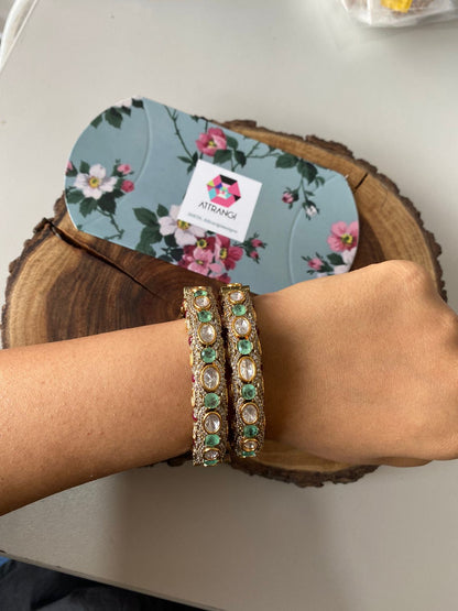 Abhilasha Uncut Diamond Ruby Mint Polki Moissanite Bangle Set| Openable