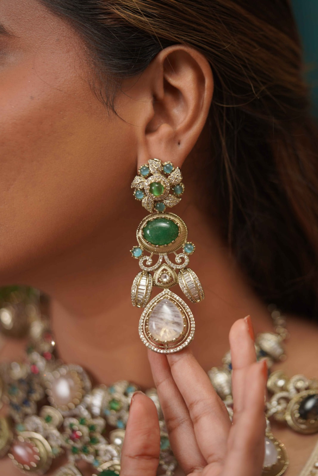 Designer Multi-Coloured Pastel Gemstone Indo-western Bridal Set
