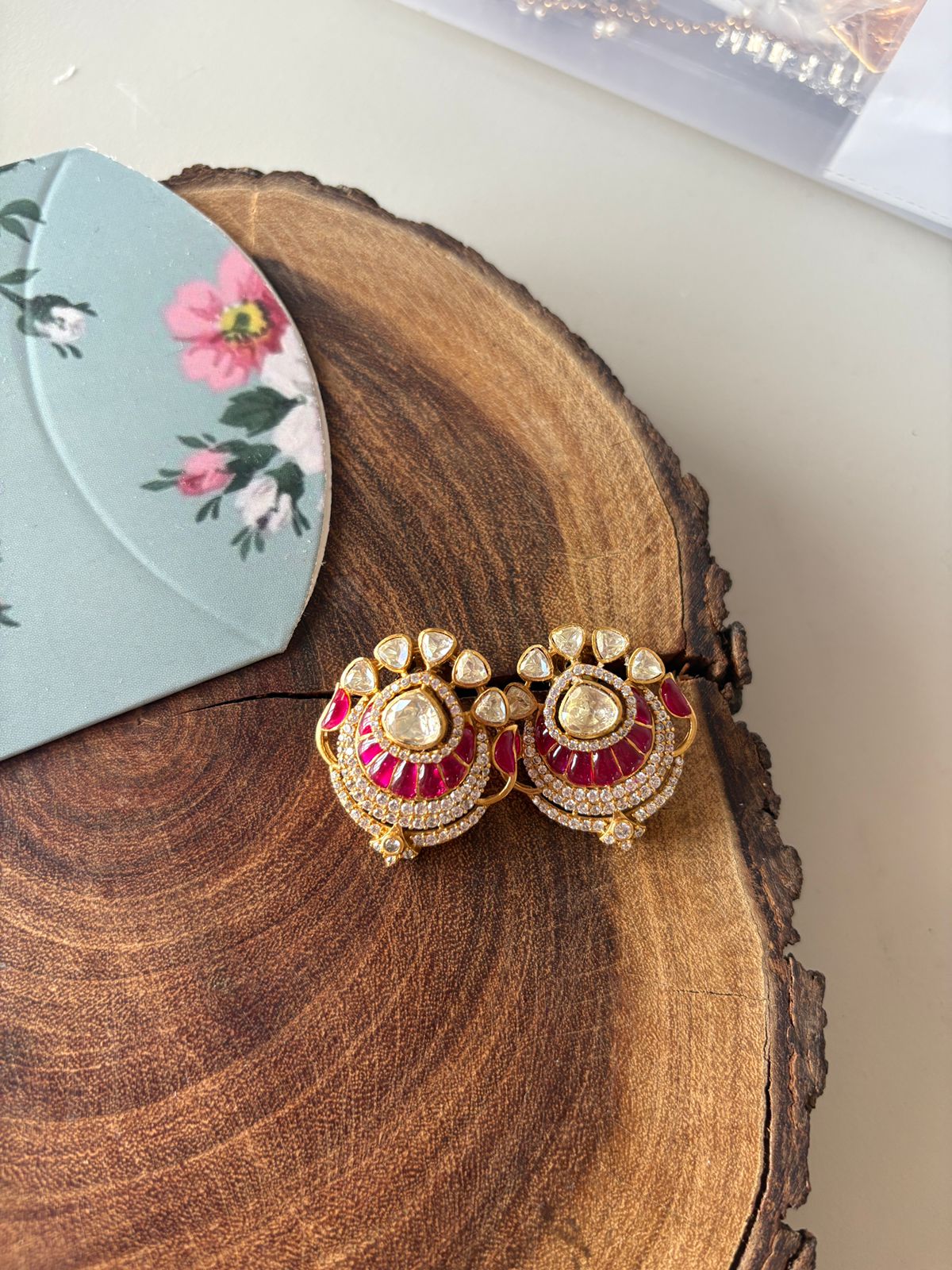 Darbadar Polki Moissanite Indian Stud Earrings