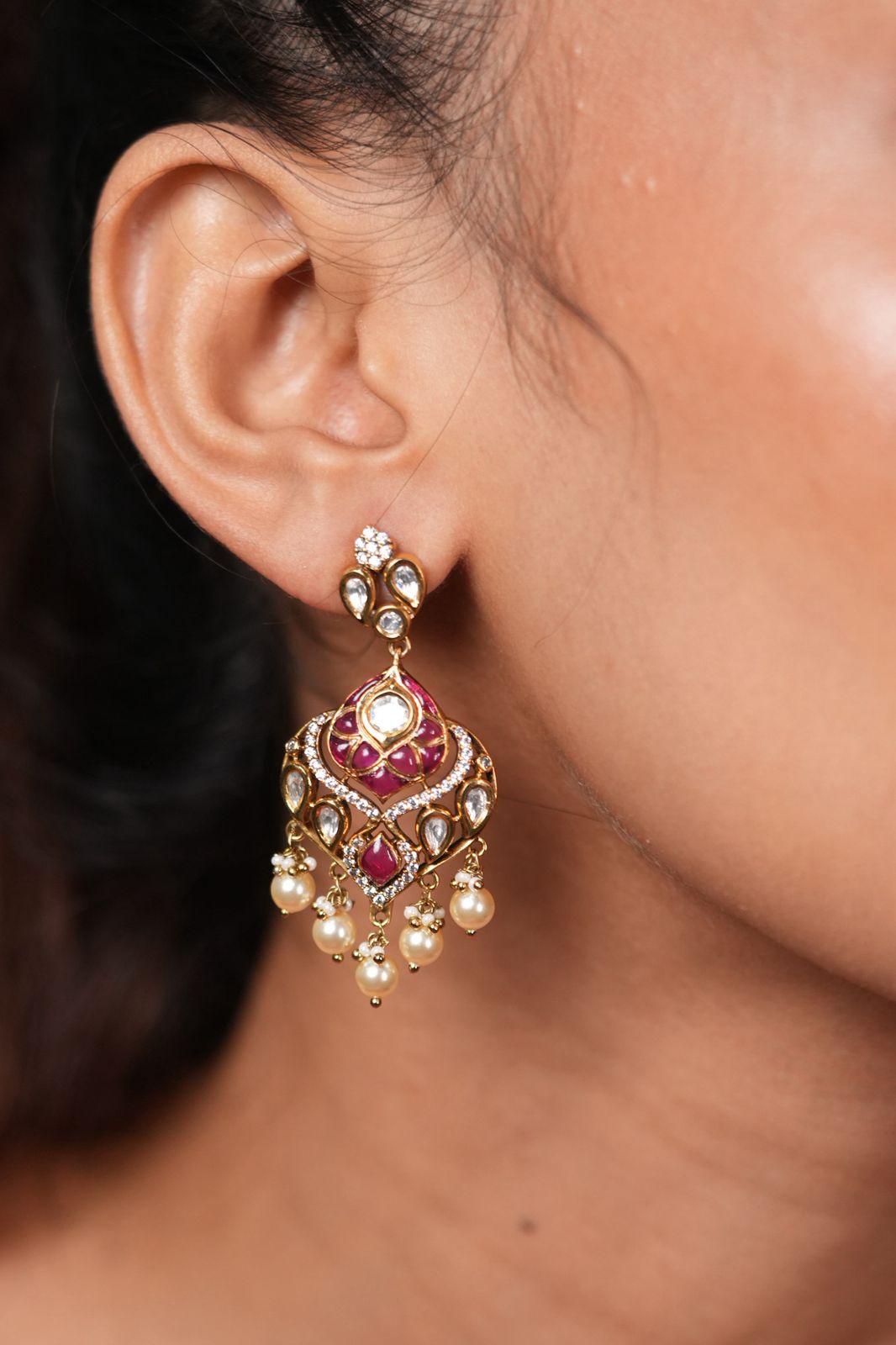 Bhargavi Moissanite Mini Polki Meenakari Chandbali