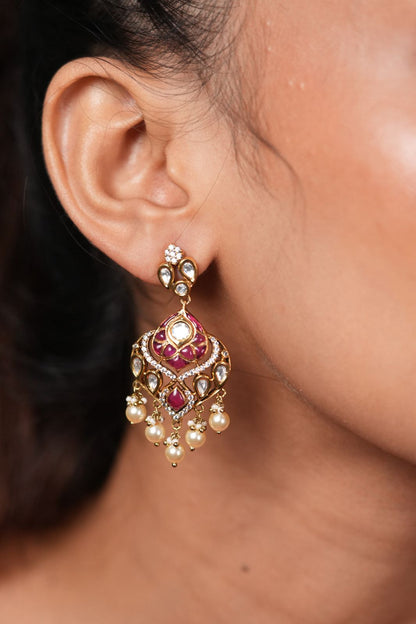 Bhargavi Moissanite Mini Polki Meenakari Chandbali
