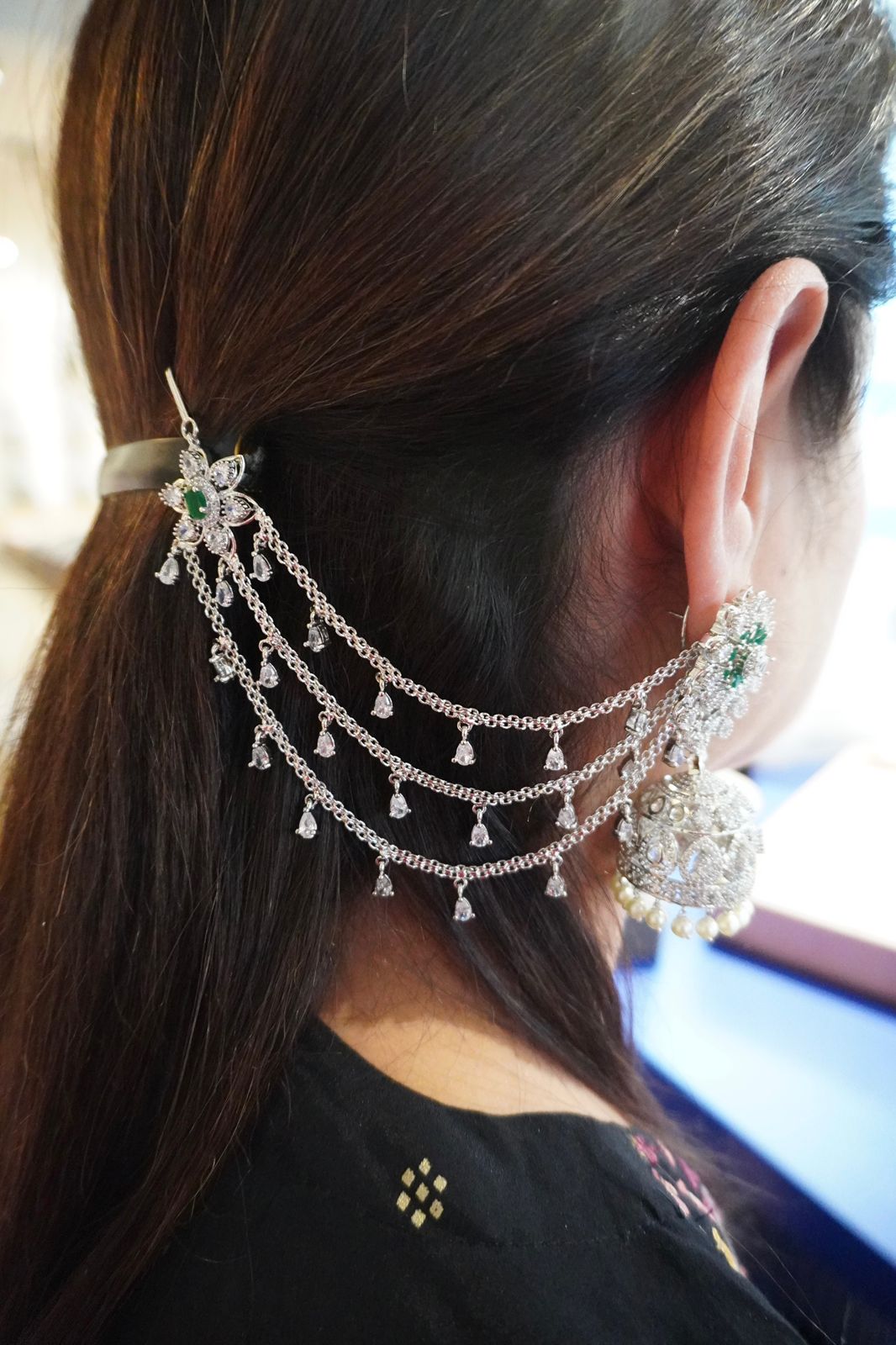 Iconic Diamond Big Jhumka with Hairchain