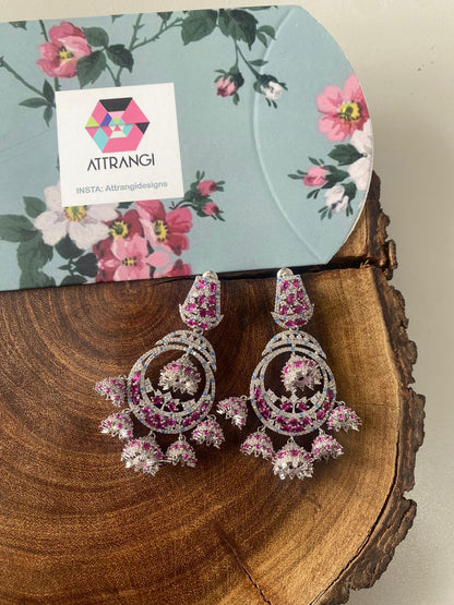 Firoza Blue Pink Diamond Chandbalis