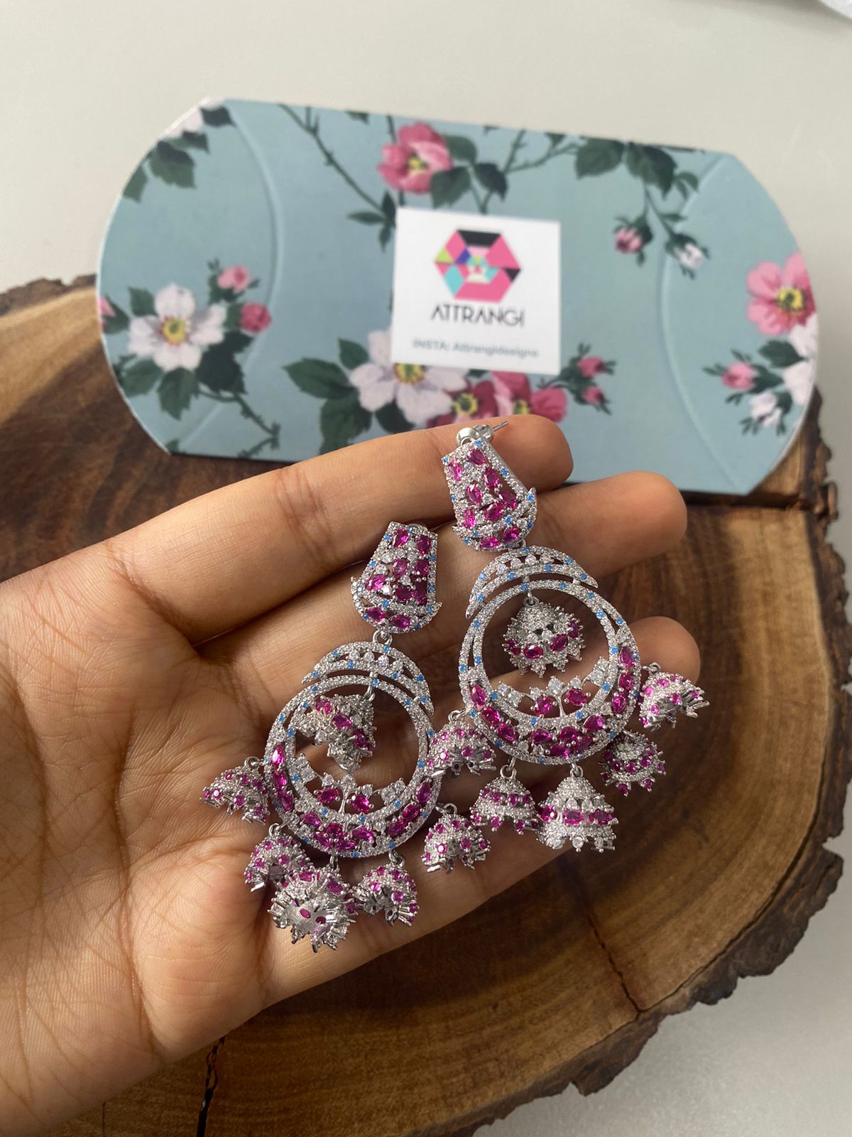 Firoza Blue Pink Diamond Chandbalis
