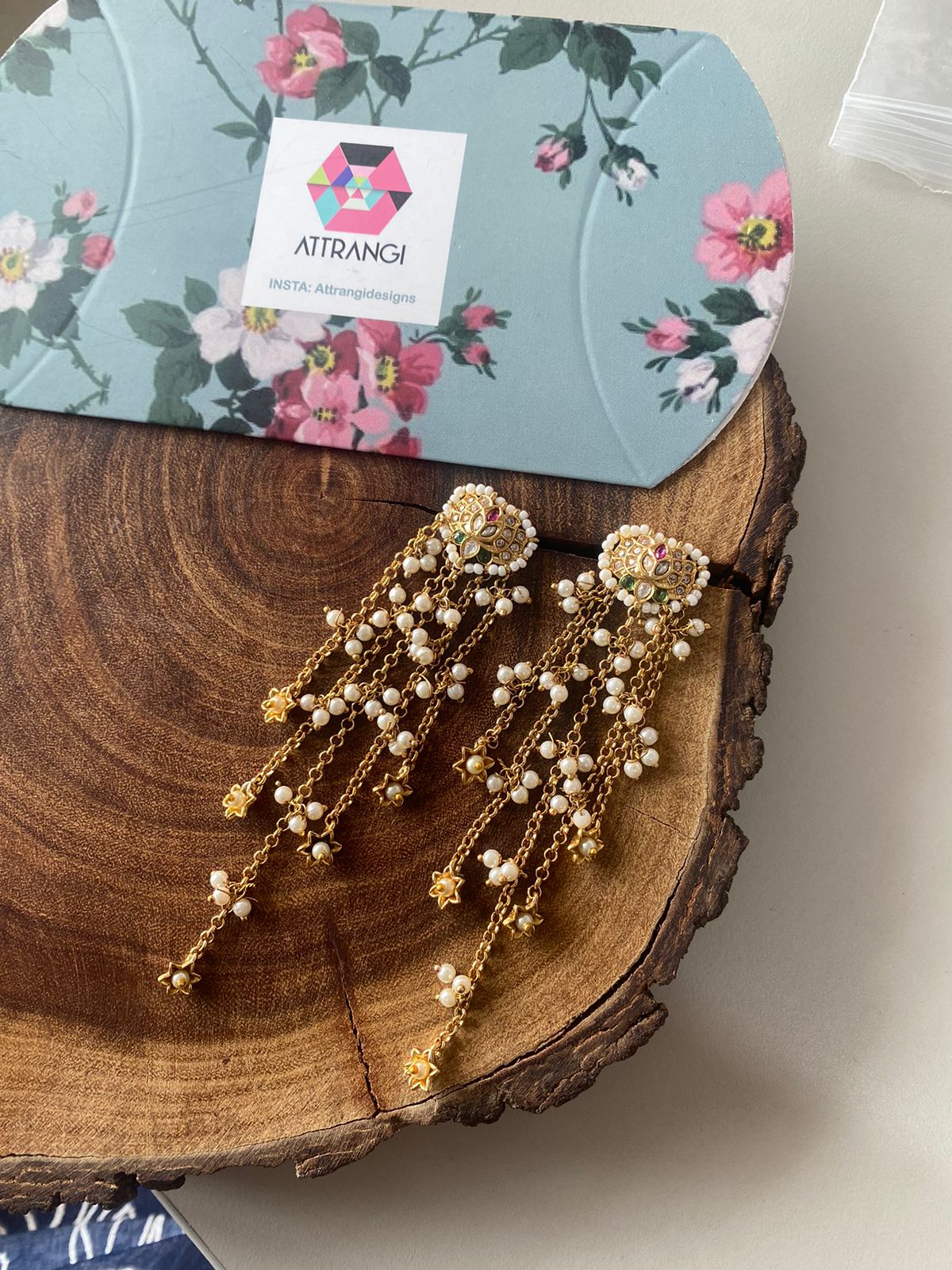 Naazuk Kali Polki Indian Dainty Long Earring