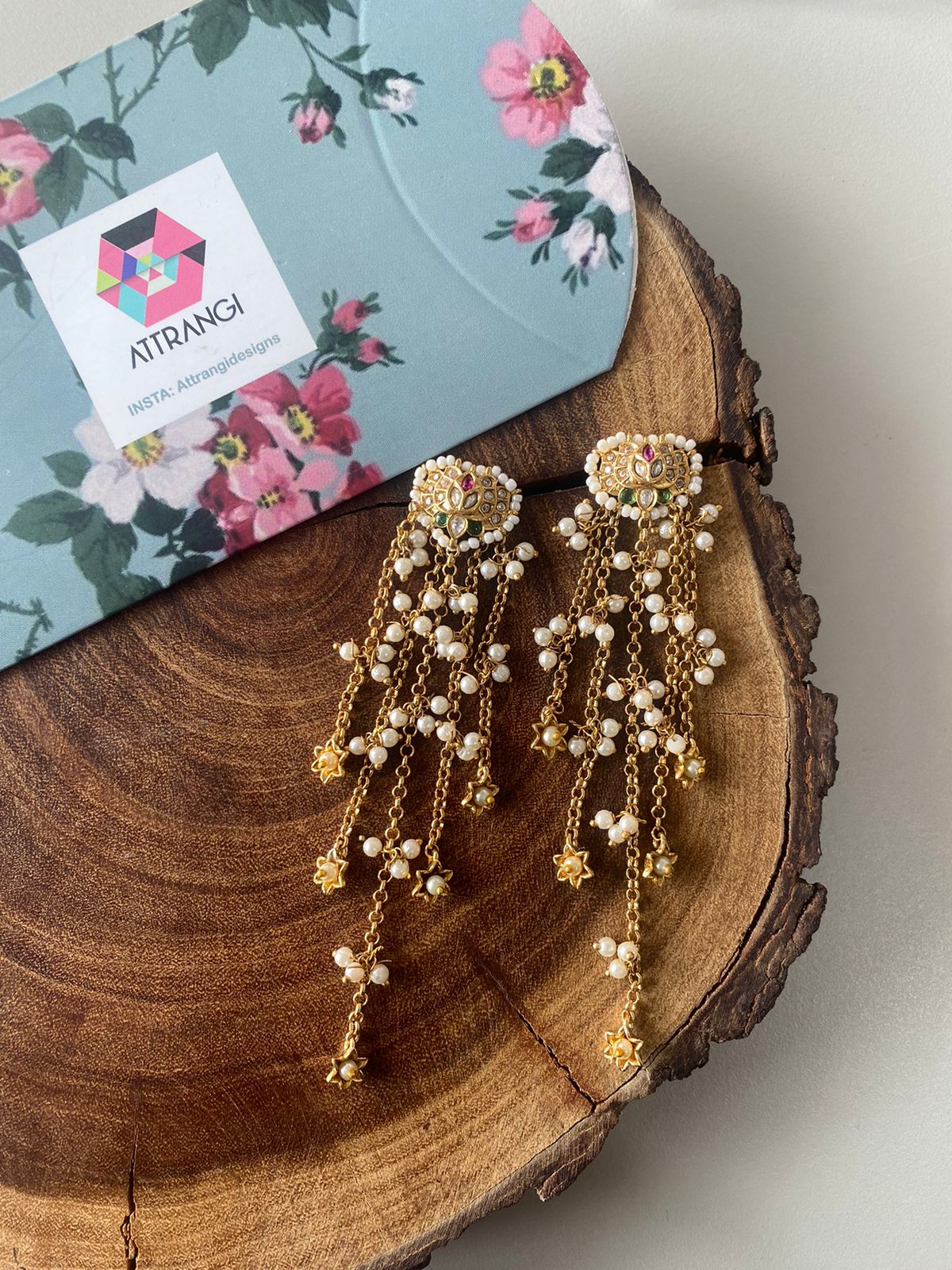 Naazuk Kali Polki Indian Dainty Long Earring