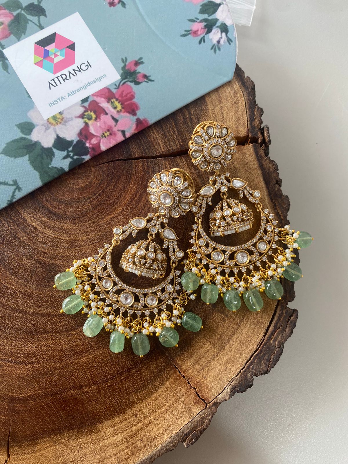 Bani Polki Moissanite Indian Chandbali Earring | Antique Gold