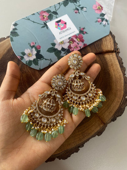Bani Polki Moissanite Indian Chandbali Earring | Antique Gold
