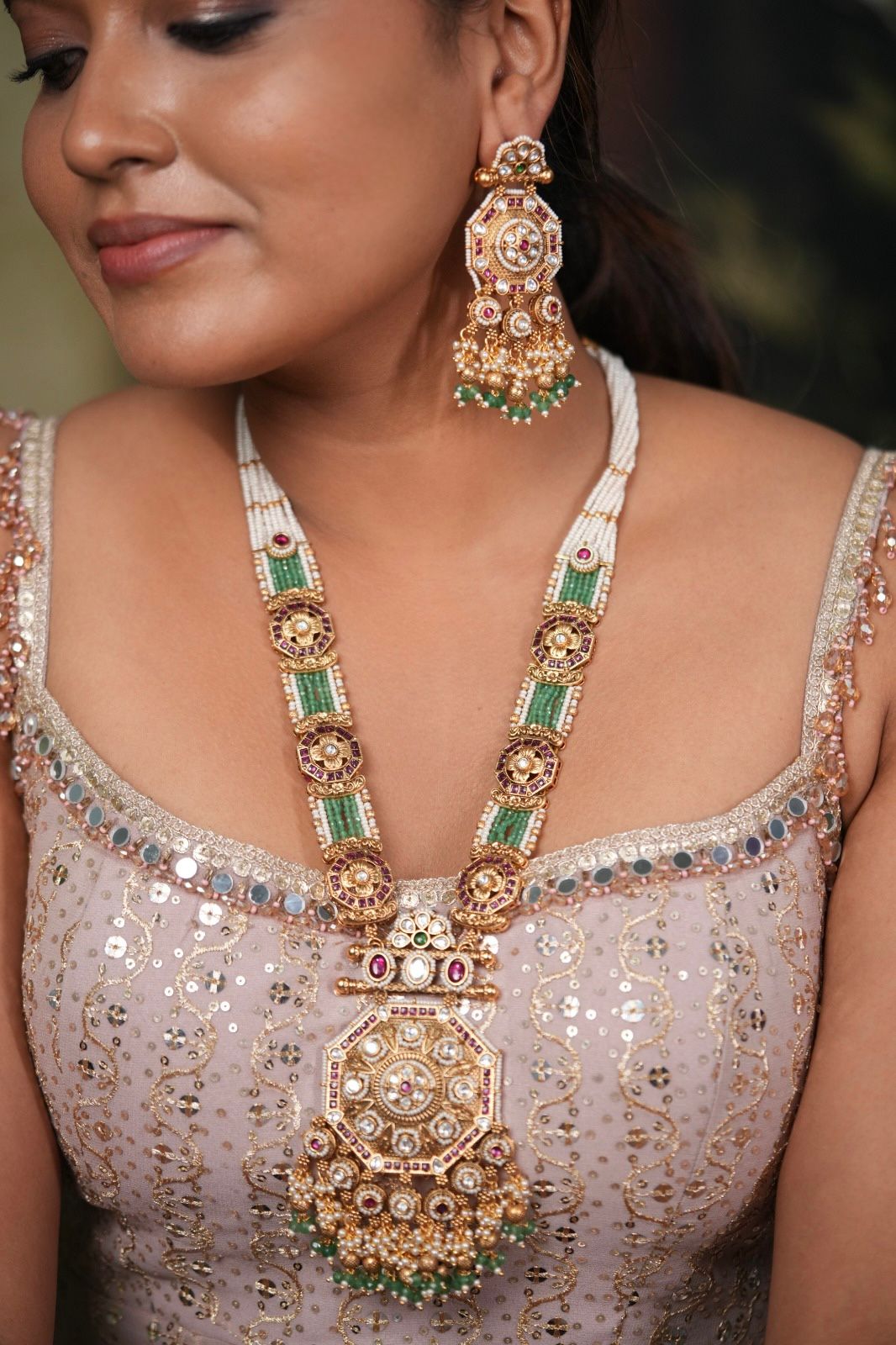Leela Long Gold Traditional Necklace Haar Set | Sone Pe Suhaga