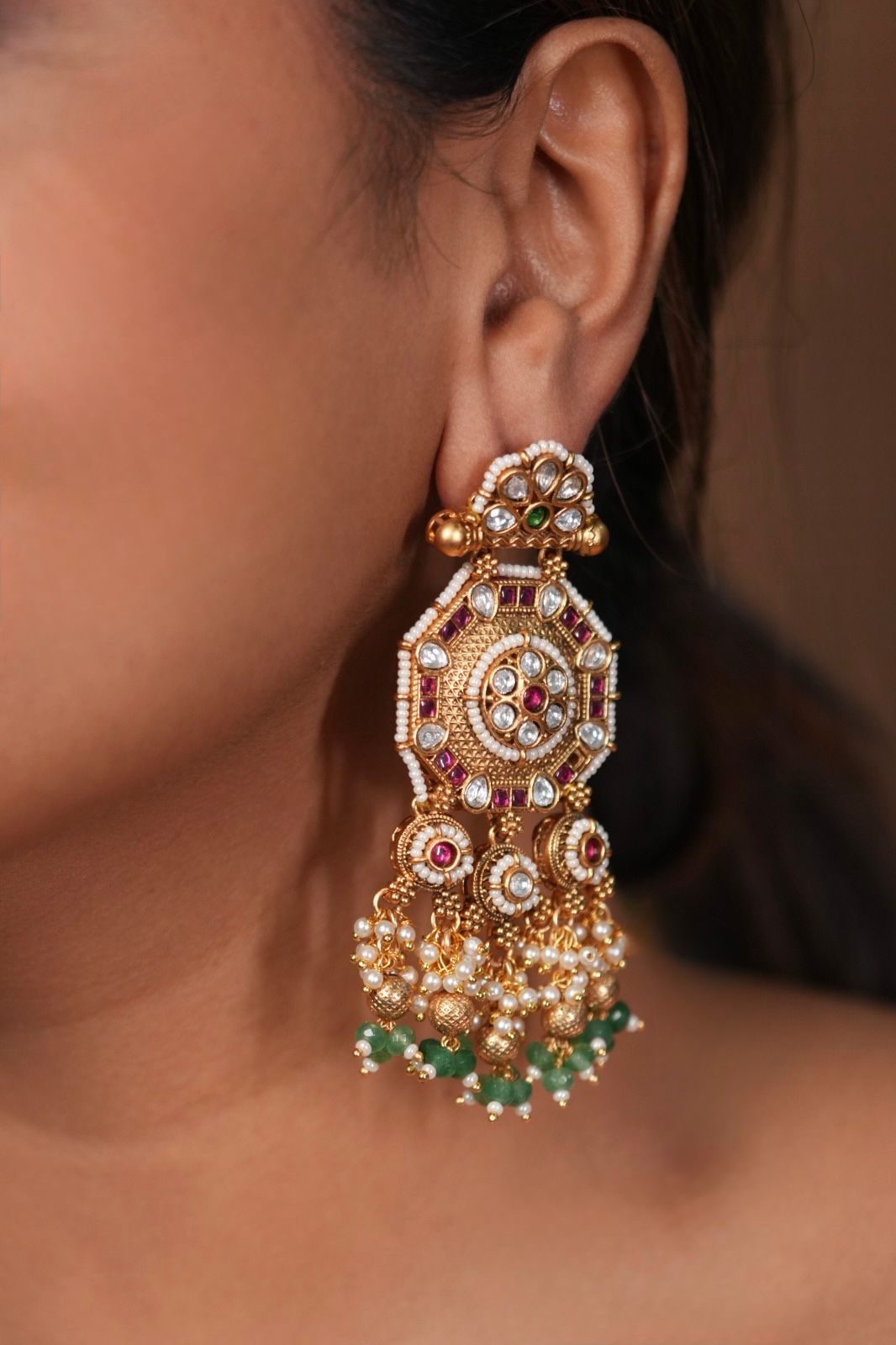 Leela Long Gold Traditional Necklace Haar Set | Sone Pe Suhaga