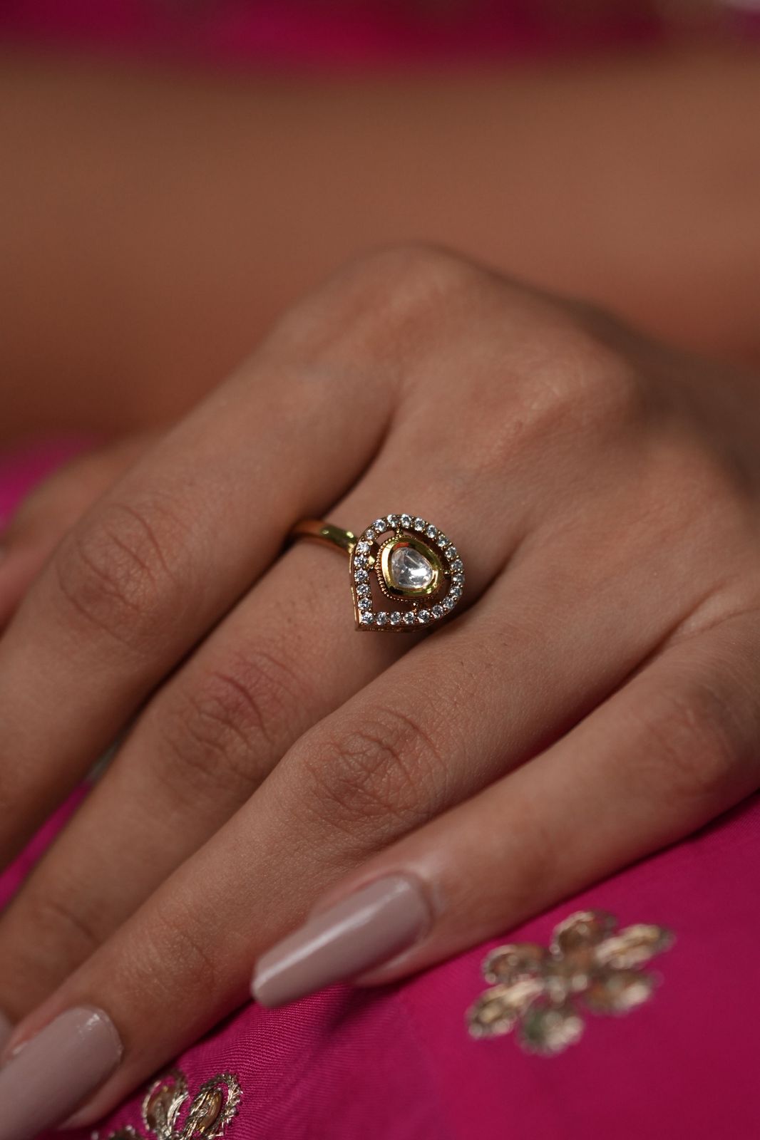 Mini Vilinda Polki Moissanite Delicate Ring | Adjustable