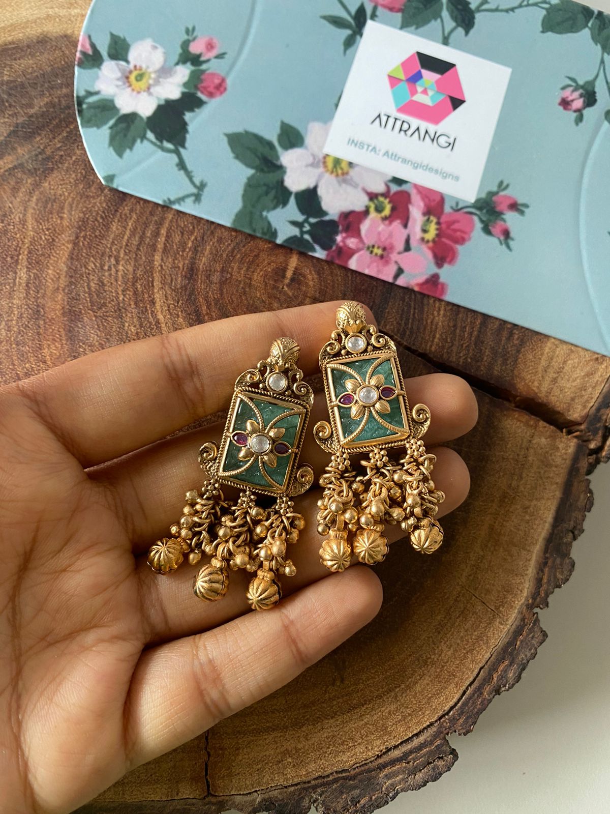 Trushita Overlay Gold Drop Stud Earrings