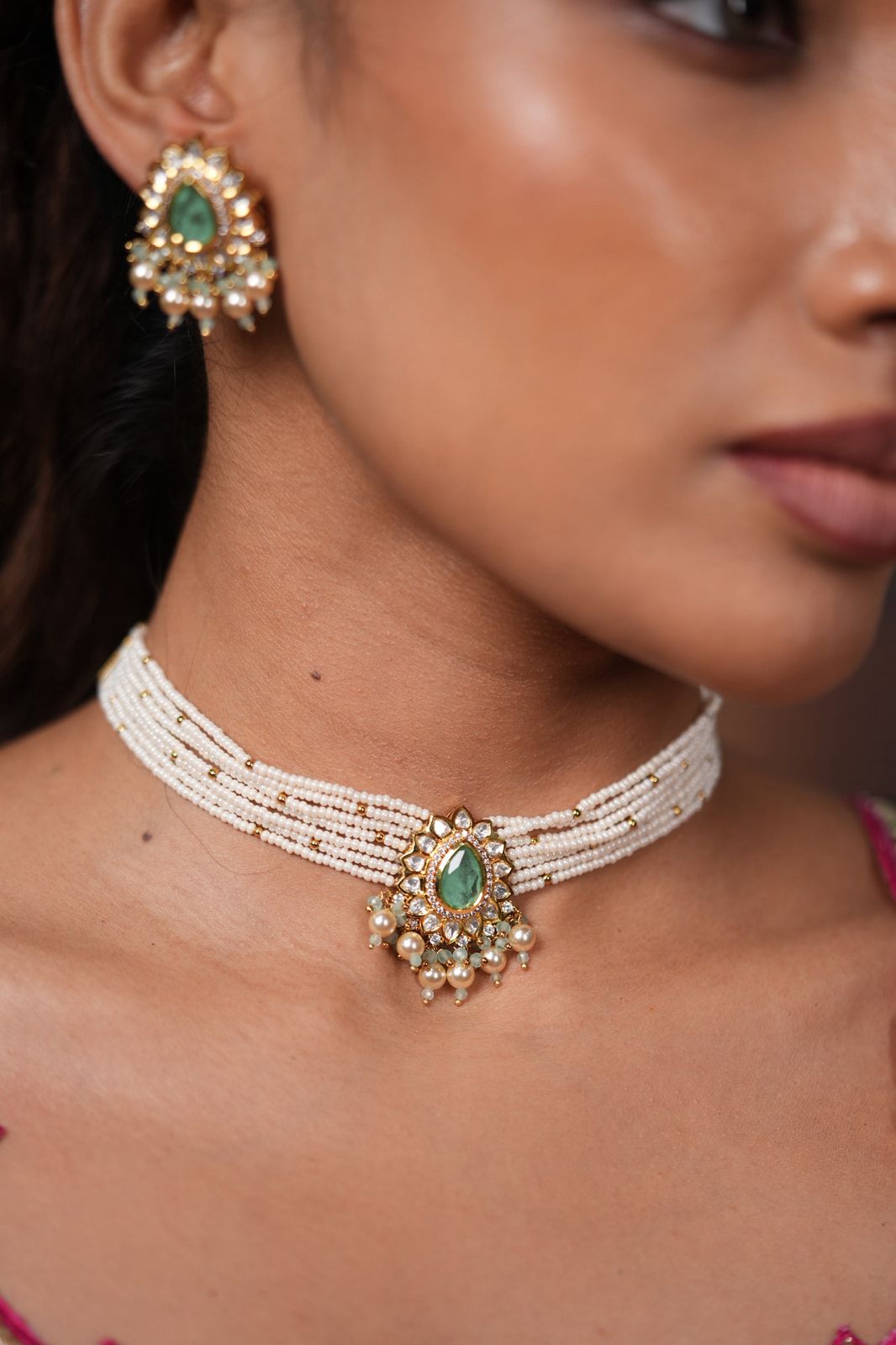 Mithu Pearl Polki Moissanite Choker Set