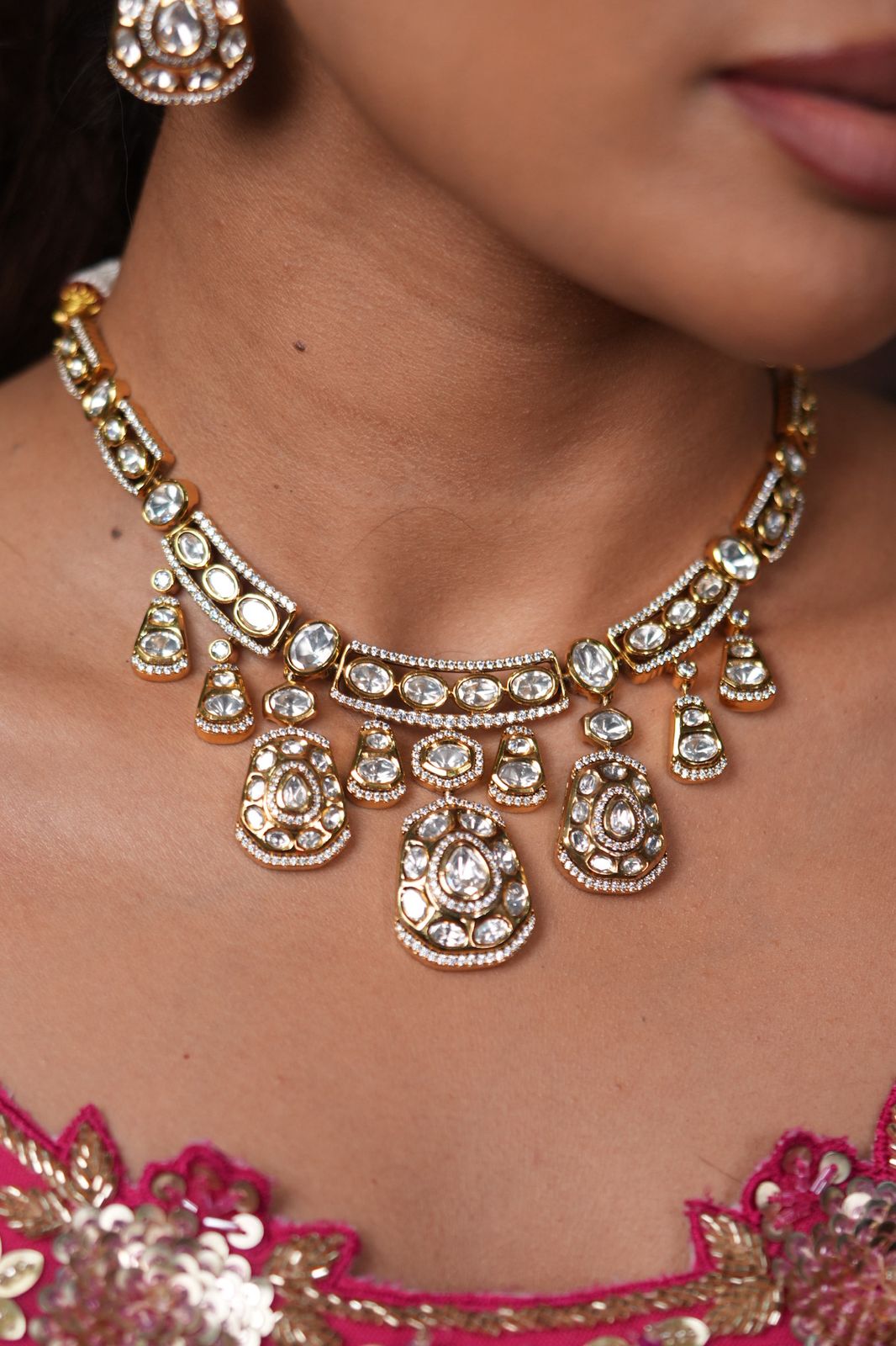 Tripti Moissanite Designer Polki Necklace Set