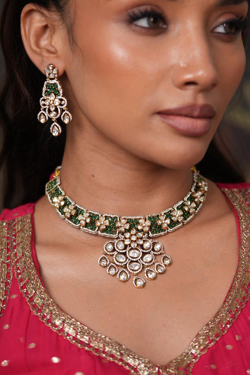 Gamla Polki Moissanite Designer Necklace Set