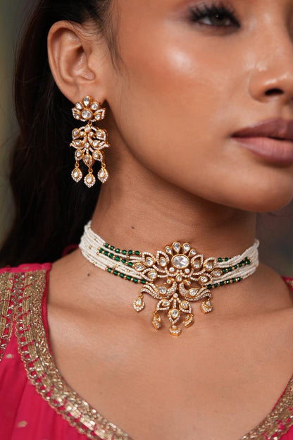 Anita Polki Moissanite Choker Set with Emeralds
