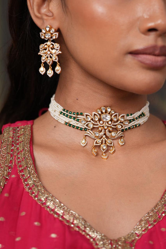 Anita Polki Moissanite Choker Set with Emeralds
