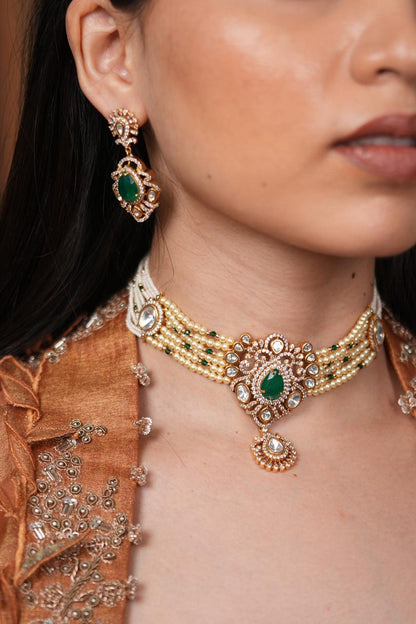 Sindhoori Pearl Moissanite Polki Choker Set