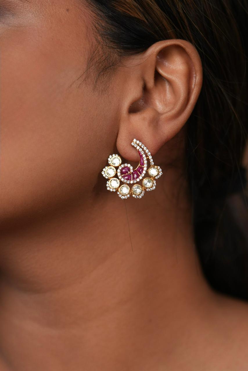 Ratika Moissanite Polki Meenakari Studs
