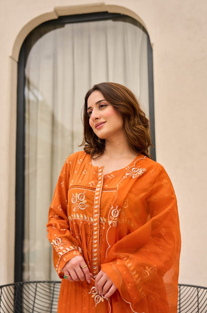 Orange Radiance Embroidered Anarkali Kurta Set with Dupatta