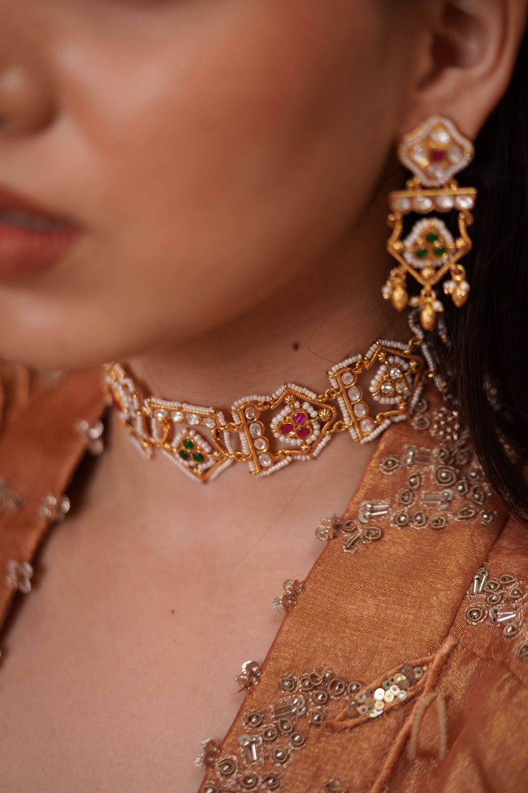 Alampara Polki Fusion Indo Western Choker Set