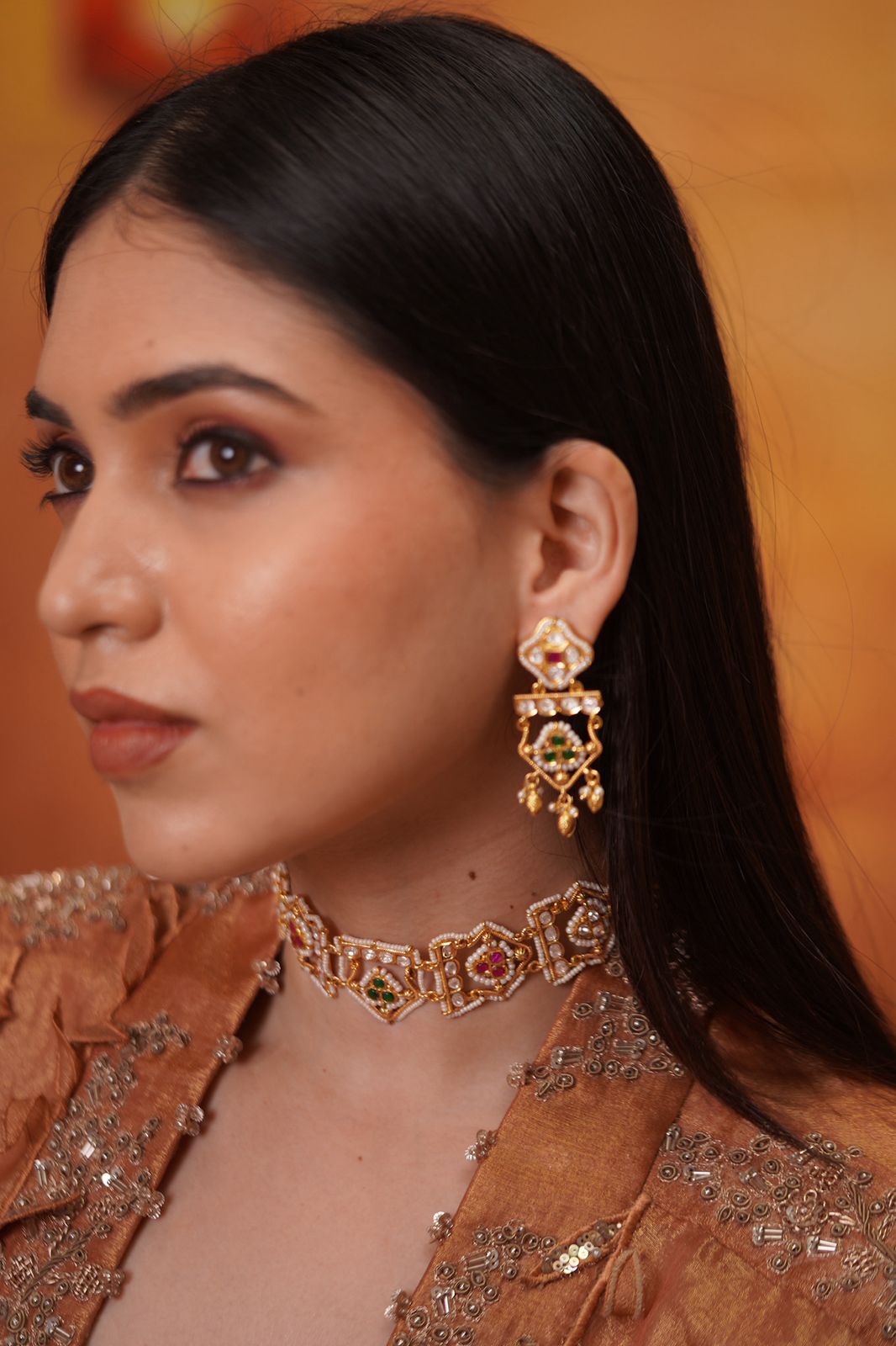 Alampara Polki Fusion Indo Western Choker Set