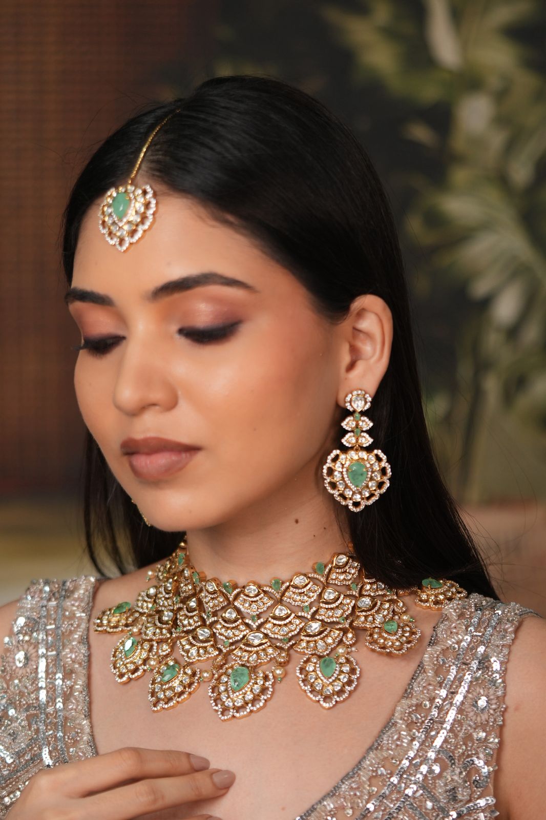 Heena Bridal Polki Moissanite Choker Set with Tika