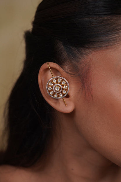 Round Polki Sui Dhaaga Cuff Statement Earrings
