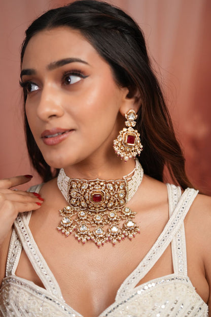 Gudiya Heavy Polki Moissanite Indian Choker Set